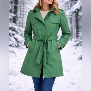 Gap Green Trench Coat Medium | Classic Belted Lightweight Jacket EUC